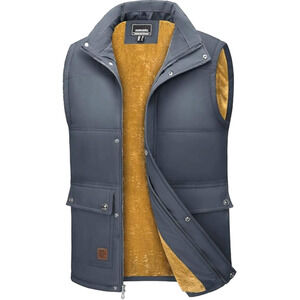 TacVasen Vest Fleece Lined Gray Puffer Full Zip Snap Quilted Sz M‎ Men's